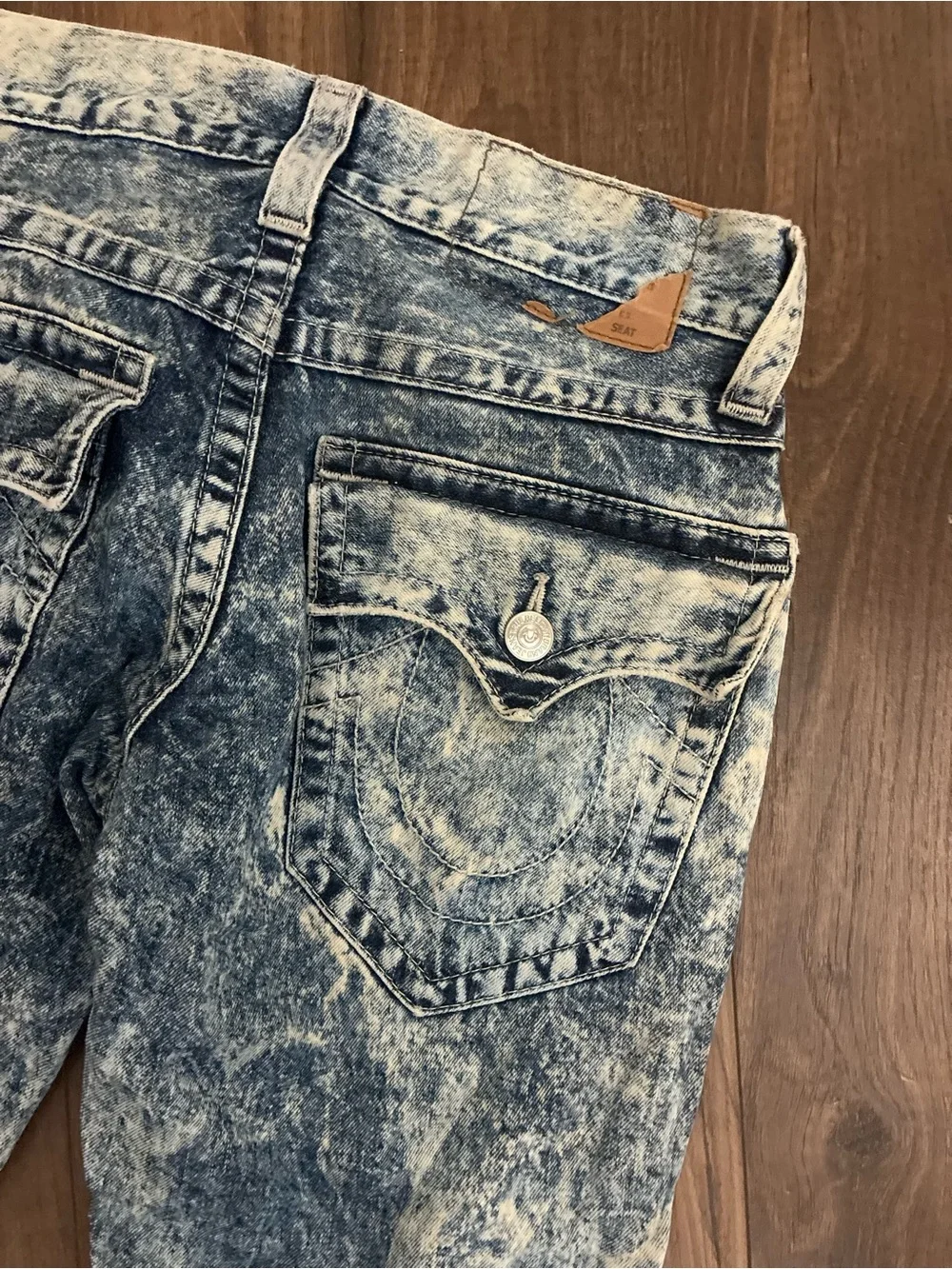 Men's True Religion Acid Wash Blue Jeans - Classic Straight Fit